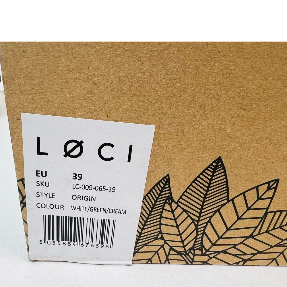 Loci Origin Vegan Leather Sneakers White Green Cream LC-009-065-39 Womens Size 8